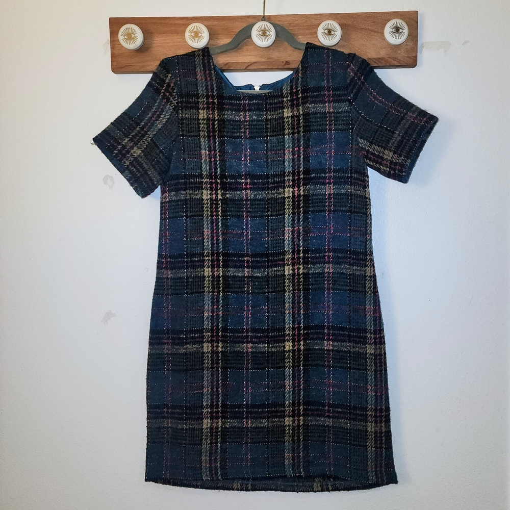 APRICOT Plaid Mini Dress - Blue and Yellow